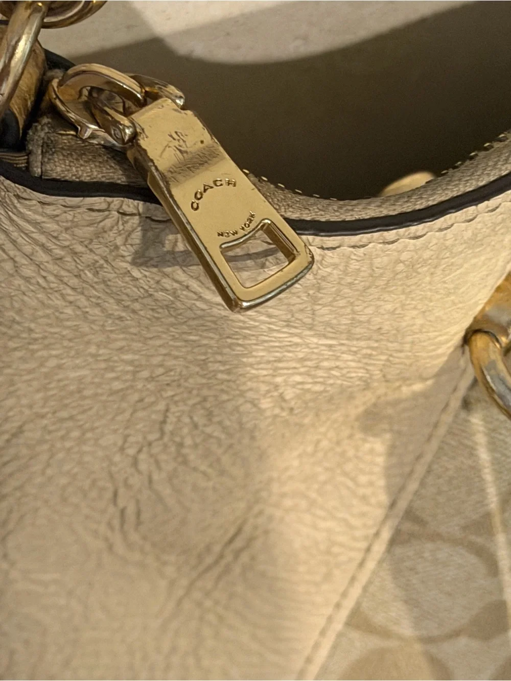 Coach Signature Canvas Shoulder Bag in Beige and Tan